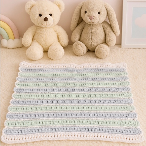 Handmade Other - Handmade Crochet Baby Afghan Pastel Blue Green White